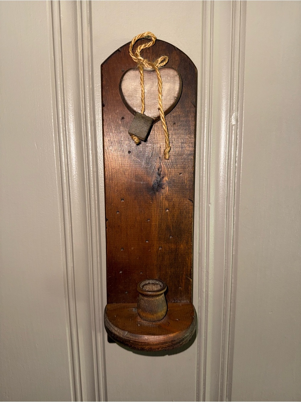 Handcrafted Brown Wooden Wall Sconce Shelf with Heart Accent